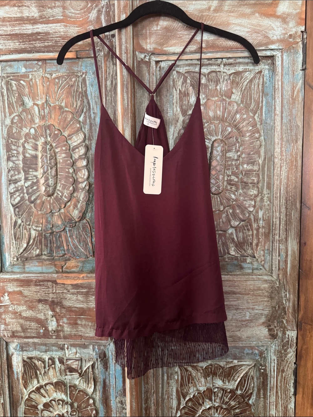 Impressions Deep Wine Lace-Trim Camisole